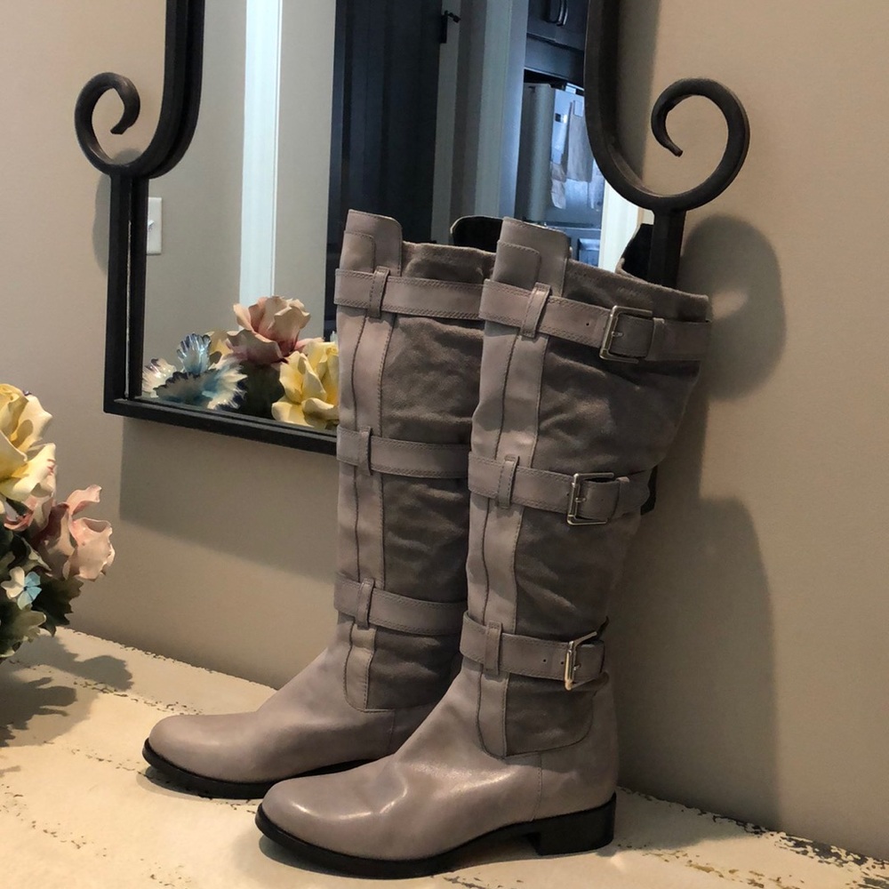 Gray Leather and suede boots